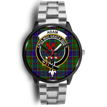 Load image into Gallery viewer, Adam Clans ,Black Metal Link watch, leather steel watch, tartan watch, tartan watches, clan watch, scotland watch, merry christmas, cyber Monday, halloween, black Friday
