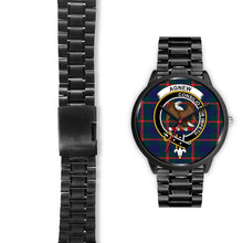 Load image into Gallery viewer, Agnew Modern Clans ,Black Leather watch, leather steel watch, tartan watch, tartan watches, clan watch, scotland watch, merry christmas, cyber Monday, halloween, black Friday