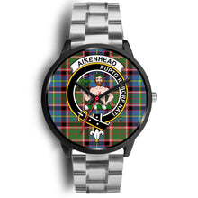 Load image into Gallery viewer, Aikenhead Clans ,Black Metal Link watch, leather steel watch, tartan watch, tartan watches, clan watch, scotland watch, merry christmas, cyber Monday, halloween, black Friday