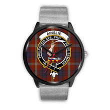 Load image into Gallery viewer, Ainslie Clans ,Rose Gold Metal Link watch, leather steel watch, tartan watch, tartan watches, clan watch, scotland watch, merry christmas, cyber Monday, halloween, black Friday