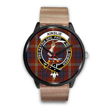 Load image into Gallery viewer, Ainslie Clans ,Brown Leather watch, leather steel watch, tartan watch, tartan watches, clan watch, scotland watch, merry christmas, cyber Monday, halloween, black Friday