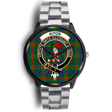 Load image into Gallery viewer, Aiton Clans ,Black Metal Link watch, leather steel watch, tartan watch, tartan watches, clan watch, scotland watch, merry christmas, cyber Monday, halloween, black Friday