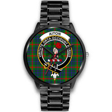 Load image into Gallery viewer, Aiton Clans ,Black Metal Link watch, leather steel watch, tartan watch, tartan watches, clan watch, scotland watch, merry christmas, cyber Monday, halloween, black Friday