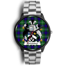 Load image into Gallery viewer, Alexander Clans ,Black Metal Link watch, leather steel watch, tartan watch, tartan watches, clan watch, scotland watch, merry christmas, cyber Monday, halloween, black Friday