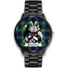 Load image into Gallery viewer, Alexander Clans ,Black Metal Link watch, leather steel watch, tartan watch, tartan watches, clan watch, scotland watch, merry christmas, cyber Monday, halloween, black Friday
