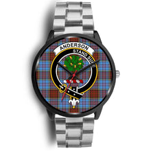 Load image into Gallery viewer, Anderson Modern Clans ,Black Metal Link watch, leather steel watch, tartan watch, tartan watches, clan watch, scotland watch, merry christmas, cyber Monday, halloween, black Friday