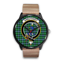 Load image into Gallery viewer, Arbuthnott Clans ,Brown Leather watch, leather steel watch, tartan watch, tartan watches, clan watch, scotland watch, merry christmas, cyber Monday, halloween, black Friday