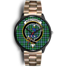 Load image into Gallery viewer, Arbuthnott Clans ,Black Leather watch, leather steel watch, tartan watch, tartan watches, clan watch, scotland watch, merry christmas, cyber Monday, halloween, black Friday