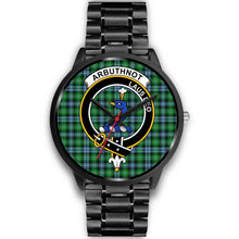 Load image into Gallery viewer, Arbuthnott Clans ,Black Metal Link watch, leather steel watch, tartan watch, tartan watches, clan watch, scotland watch, merry christmas, cyber Monday, halloween, black Friday