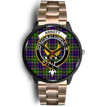 Load image into Gallery viewer, Arnott Clans ,Black Leather watch, leather steel watch, tartan watch, tartan watches, clan watch, scotland watch, merry christmas, cyber Monday, halloween, black Friday