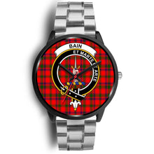 Load image into Gallery viewer, Bain Clans ,Black Metal Link watch, leather steel watch, tartan watch, tartan watches, clan watch, scotland watch, merry christmas, cyber Monday, halloween, black Friday