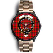 Load image into Gallery viewer, Bain Clans ,Black Leather watch, leather steel watch, tartan watch, tartan watches, clan watch, scotland watch, merry christmas, cyber Monday, halloween, black Friday