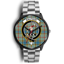 Load image into Gallery viewer, Balfour Blue Clans ,Black Metal Link watch, leather steel watch, tartan watch, tartan watches, clan watch, scotland watch, merry christmas, cyber Monday, halloween, black Friday