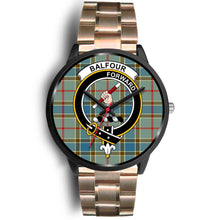 Load image into Gallery viewer, Balfour Blue Clans ,Black Leather watch, leather steel watch, tartan watch, tartan watches, clan watch, scotland watch, merry christmas, cyber Monday, halloween, black Friday