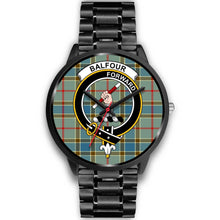 Load image into Gallery viewer, Balfour Blue Clans ,Black Metal Link watch, leather steel watch, tartan watch, tartan watches, clan watch, scotland watch, merry christmas, cyber Monday, halloween, black Friday