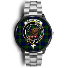 Load image into Gallery viewer, Bannatyne Clans ,Black Metal Link watch, leather steel watch, tartan watch, tartan watches, clan watch, scotland watch, merry christmas, cyber Monday, halloween, black Friday