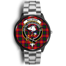 Load image into Gallery viewer, Belshes Tartan Clans ,Black Metal Link watch, leather steel watch, tartan watch, tartan watches, clan watch, scotland watch, merry christmas, cyber Monday, halloween, black Friday
