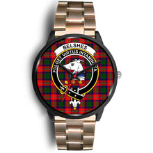 Load image into Gallery viewer, Belshes Tartan Clans ,Black Leather watch, leather steel watch, tartan watch, tartan watches, clan watch, scotland watch, merry christmas, cyber Monday, halloween, black Friday