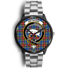 Load image into Gallery viewer, Bethune Clans ,Black Metal Link watch, leather steel watch, tartan watch, tartan watches, clan watch, scotland watch, merry christmas, cyber Monday, halloween, black Friday