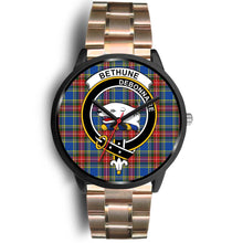 Load image into Gallery viewer, Bethune Clans ,Black Leather watch, leather steel watch, tartan watch, tartan watches, clan watch, scotland watch, merry christmas, cyber Monday, halloween, black Friday