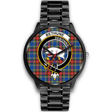Load image into Gallery viewer, Bethune Clans ,Black Metal Link watch, leather steel watch, tartan watch, tartan watches, clan watch, scotland watch, merry christmas, cyber Monday, halloween, black Friday