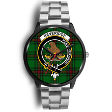 Load image into Gallery viewer, Beveridge Clans ,Black Metal Link watch, leather steel watch, tartan watch, tartan watches, clan watch, scotland watch, merry christmas, cyber Monday, halloween, black Friday