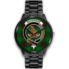 Load image into Gallery viewer, Beveridge Clans ,Black Metal Link watch, leather steel watch, tartan watch, tartan watches, clan watch, scotland watch, merry christmas, cyber Monday, halloween, black Friday