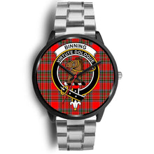 Load image into Gallery viewer, Binning Clans ,Black Metal Link watch, leather steel watch, tartan watch, tartan watches, clan watch, scotland watch, merry christmas, cyber Monday, halloween, black Friday