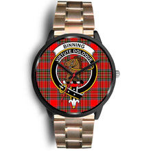 Load image into Gallery viewer, Binning Clans ,Black Leather watch, leather steel watch, tartan watch, tartan watches, clan watch, scotland watch, merry christmas, cyber Monday, halloween, black Friday