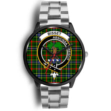 Load image into Gallery viewer, Bisset Clans ,Black Metal Link watch, leather steel watch, tartan watch, tartan watches, clan watch, scotland watch, merry christmas, cyber Monday, halloween, black Friday