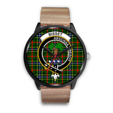 Load image into Gallery viewer, Bisset Clans ,Black Leather watch, leather steel watch, tartan watch, tartan watches, clan watch, scotland watch, merry christmas, cyber Monday, halloween, black Friday
