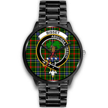 Load image into Gallery viewer, Bisset Clans ,Black Metal Link watch, leather steel watch, tartan watch, tartan watches, clan watch, scotland watch, merry christmas, cyber Monday, halloween, black Friday
