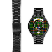 Load image into Gallery viewer, Bisset Clans ,Black Leather watch, leather steel watch, tartan watch, tartan watches, clan watch, scotland watch, merry christmas, cyber Monday, halloween, black Friday