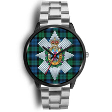 Load image into Gallery viewer, Blackwatch Ancient Clans ,Black Metal Link watch, leather steel watch, tartan watch, tartan watches, clan watch, scotland watch, merry christmas, cyber Monday, halloween, black Friday