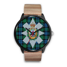 Load image into Gallery viewer, Blackwatch Ancient Clans ,Brown Leather watch, leather steel watch, tartan watch, tartan watches, clan watch, scotland watch, merry christmas, cyber Monday, halloween, black Friday