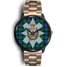 Load image into Gallery viewer, Blackwatch Ancient Clans ,Black Leather watch, leather steel watch, tartan watch, tartan watches, clan watch, scotland watch, merry christmas, cyber Monday, halloween, black Friday