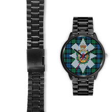 Load image into Gallery viewer, Blackwatch Ancient Clans ,Black Leather watch, leather steel watch, tartan watch, tartan watches, clan watch, scotland watch, merry christmas, cyber Monday, halloween, black Friday