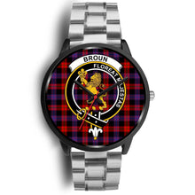 Load image into Gallery viewer, Broun Modern Clans ,Black Metal Link watch, leather steel watch, tartan watch, tartan watches, clan watch, scotland watch, merry christmas, cyber Monday, halloween, black Friday