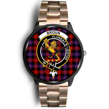 Load image into Gallery viewer, Broun Modern Clans ,Black Leather watch, leather steel watch, tartan watch, tartan watches, clan watch, scotland watch, merry christmas, cyber Monday, halloween, black Friday