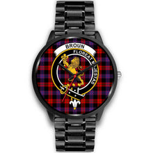 Load image into Gallery viewer, Broun Modern Clans ,Black Metal Link watch, leather steel watch, tartan watch, tartan watches, clan watch, scotland watch, merry christmas, cyber Monday, halloween, black Friday