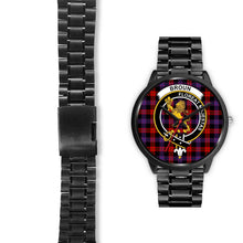 Load image into Gallery viewer, Broun Modern Clans ,Black Leather watch, leather steel watch, tartan watch, tartan watches, clan watch, scotland watch, merry christmas, cyber Monday, halloween, black Friday