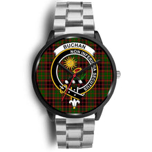 Load image into Gallery viewer, Buchan Modern Clans ,Black Metal Link watch, leather steel watch, tartan watch, tartan watches, clan watch, scotland watch, merry christmas, cyber Monday, halloween, black Friday
