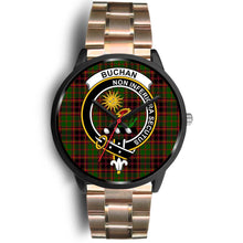 Load image into Gallery viewer, Buchan Modern Clans ,Black Leather watch, leather steel watch, tartan watch, tartan watches, clan watch, scotland watch, merry christmas, cyber Monday, halloween, black Friday