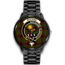 Load image into Gallery viewer, Buchan Modern Clans ,Black Metal Link watch, leather steel watch, tartan watch, tartan watches, clan watch, scotland watch, merry christmas, cyber Monday, halloween, black Friday