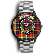 Load image into Gallery viewer, Buchanan Modern Clans ,Black Metal Link watch, leather steel watch, tartan watch, tartan watches, clan watch, scotland watch, merry christmas, cyber Monday, halloween, black Friday