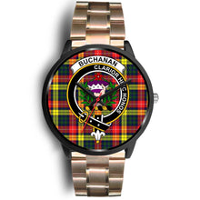 Load image into Gallery viewer, Buchanan Modern Clans ,Black Leather watch, leather steel watch, tartan watch, tartan watches, clan watch, scotland watch, merry christmas, cyber Monday, halloween, black Friday