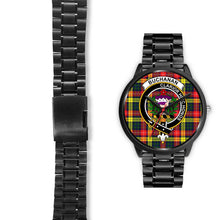 Load image into Gallery viewer, Buchanan Modern Clans ,Black Leather watch, leather steel watch, tartan watch, tartan watches, clan watch, scotland watch, merry christmas, cyber Monday, halloween, black Friday