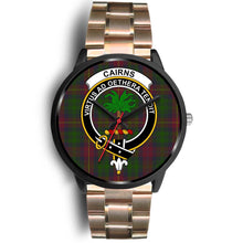 Load image into Gallery viewer, Cairns Clans ,Black Leather watch, leather steel watch, tartan watch, tartan watches, clan watch, scotland watch, merry christmas, cyber Monday, halloween, black Friday