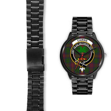 Load image into Gallery viewer, Cairns Clans ,Black Leather watch, leather steel watch, tartan watch, tartan watches, clan watch, scotland watch, merry christmas, cyber Monday, halloween, black Friday
