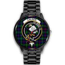 Load image into Gallery viewer, Calder Modern Clans ,Black Metal Link watch, leather steel watch, tartan watch, tartan watches, clan watch, scotland watch, merry christmas, cyber Monday, halloween, black Friday